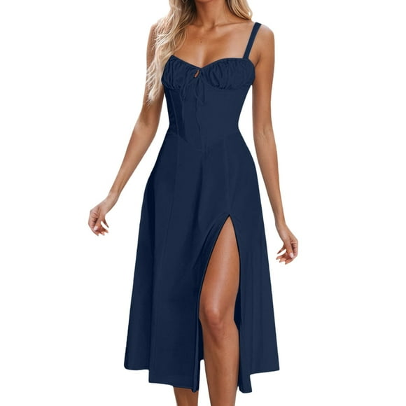 Wdgfv Summer Dresses for Women V Neck Low Back Tie Detail Casual Dress Comfortable Everyday Wear for Spring Summer Fall Seasons