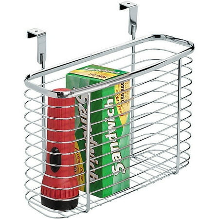 InterDesign Axis Over the Cabinet Kitchen Storage Organizer Basket for Aluminum Foil, Sandwich Bags, Cleaning Supplies, Medium, Chrome