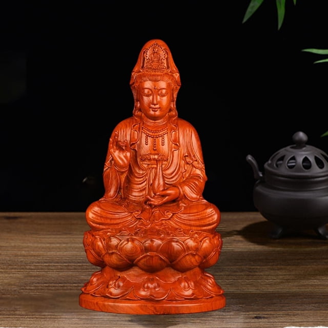 Estatua de madera Yin, estatua de Buda de adoración, figura de Feng Shui, escultura de Buda para escritorio, estante para sala de estar, Marrón Macarena Estatua de Buda