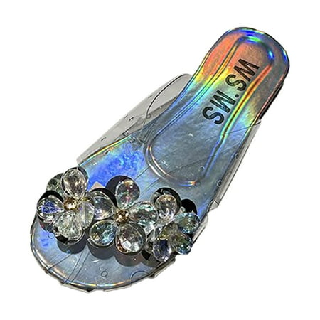 OJSFQUFP Summer Sandals for Women Transparent Slippers for Women Summer Outwear Lazy Casual Shoes Sandals Soft Sole Outdoor Beach Shoes Slip On Slippers for Women Silver 40