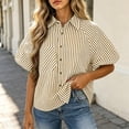 thumbnail image 5 of Dpjklzsn Women's Striped Button Down Shirt, Short Sleeve Collared Loose Fit Blouse with Front Pocket, 5 of 6