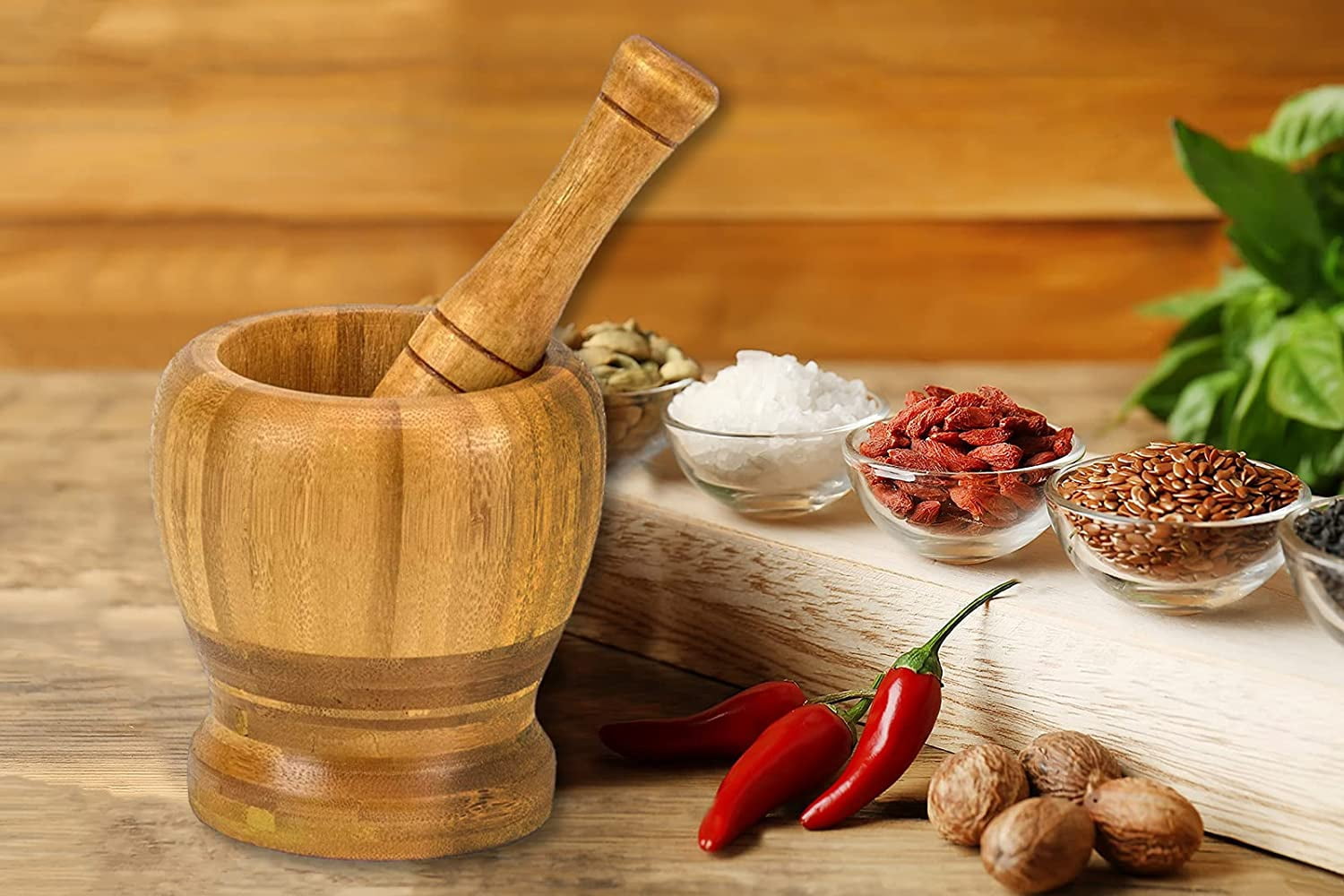 DecorRack Bamboo Mortar and Pestle, 4 inch