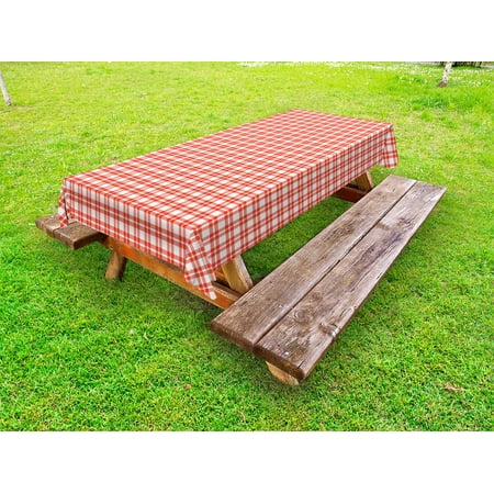 Country Plaid Tablecloths Plaid Outdoor Tablecloth, Colored and Checkered Country Picnic Pattern Repeating Squares Stripes Modern, Decorative Washable Fabric Picnic Table Cloth, 58 X 84 Inches,Vermilion White, by Ambesonne ()