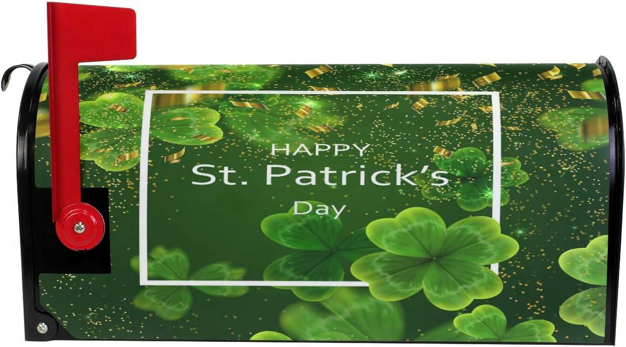 Happy St Patricks Clover Magnetic Mailbox Cover Oversized for Garden Yard Outdoor Decorations-25.5" x20.8