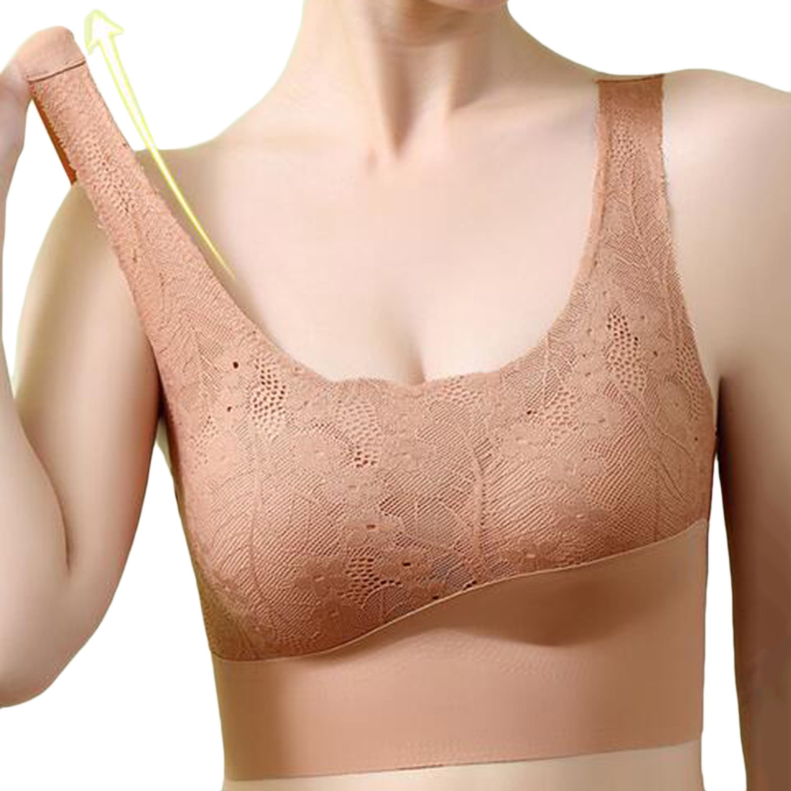 HAPIMO Everyday Bras for Women Seamless Ice Silk Camisole Stretch Underwear  Comfort Daily Brassiere Gathered Wire Free Lace Wrapped Chest Lingerie  Rollbacks Khaki XXL 