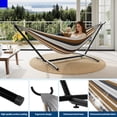 thumbnail image 1 of Hamac Double avec Support – Acier Robuste – Portable, Gain de Place – Polyester Coton, Capacité de 450 lb – Intérieur/extérieur – Sac de Transport Inclus – Rayures Café, 1 of 5