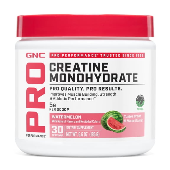 GNC Pro Performance Creatine Monohydrate Powder for Women & Men, 5g Creatine Per Serving, Muscle Building, Energy Production, Endurance, Performance, Watermelon, 30 Servings