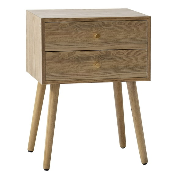 2-Drawer Metal and Wood Nightstand Classic Style Bedroom