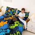 thumbnail image 4 of Meiyoeat Sport Motorcycle King Sheets 4Pcs,Graffiti Splash Print Bedding,Blue Green Orange Black,1 Flat Sheet,1 Fitted Sheet and 2 Pillowcases, 4 of 6