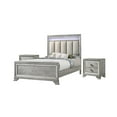 thumbnail image 3 of Contemporary Light Grey Solid Wood 2-Drawer Nightstand with Bevel Mirror Accents - Perfect Bedroom Furniture, 30" W x 17.5" D x 29.4" H, 3 of 6