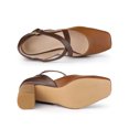 thumbnail image 4 of BLISSFUL STEP Women's Cross Strap Block Heels Mary Jane Pumps Brown 11, 4 of 7