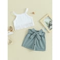 thumbnail image 3 of Suealasg Kids Little Girls Summer Outfit Sleeveless Tassel Tops + Belted Shorts Set 2Pcs Toddler Baby Hawaiian Vacation Clothes, 3 of 8