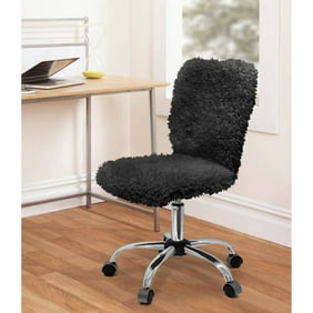 Urban Shop Polyester Faux Fur Armless Swivel Task Office Chair, Black, Adjustable Height, Mid Back
