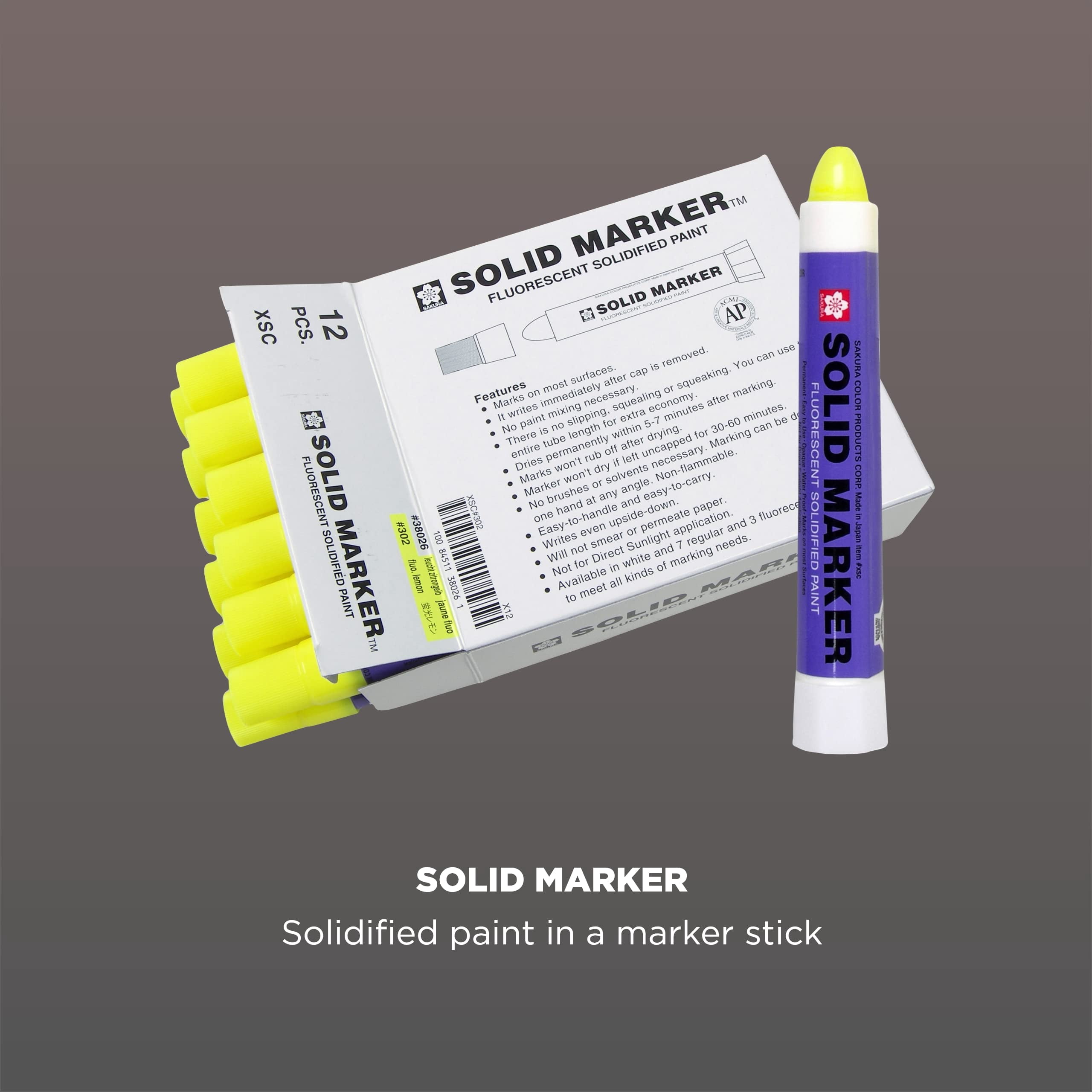 Sakura Solid Paint Markers - Permanent Marker Paint Pens - Window, Wood, & Glass Marker - Fluorescent Yellow Paint - 12 Pack