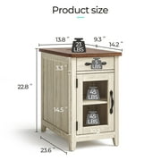 LINSY HOME End Tables for Living Room with Charging Station, Nightstand for Bedroom with Drawer and Detachable Holder,Washed Grey & Brown