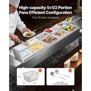 VEVOR 60QT Commercial Food Warmer, 5-Pan Electric Steam Table with Glass Cover, 1500W Countertop Stainless Steel Buffet Bain Marie with 86-185°F Temp Control for Catering,Buffet, Parties,Restaurants