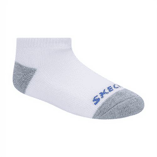 Skechers Kids Boys' 10 Pack 1/2 Terry No Show Socks, White/Blue, 5-6.5