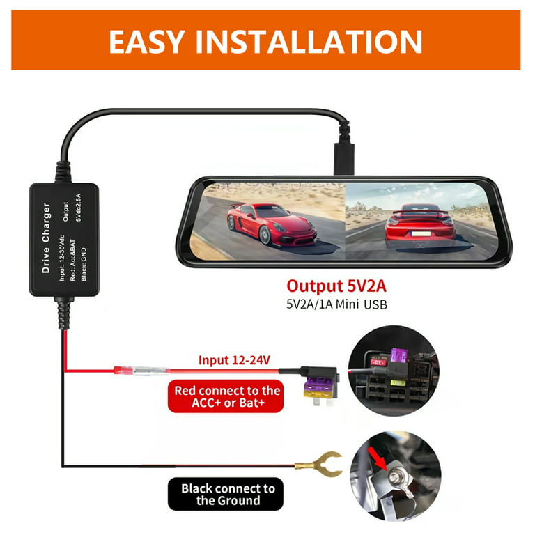USB C Dash Cam Hardwire Kit,USB C hardwire kit for Dash Camera,Bangjia  12V-24V to 5V/2A Car Dash Camera Charger Power Cord for Type C USB Dash Cam