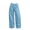 thumbnail image 6 of Curved Leg Denim Jeans Womens Jeans Y2K Polka Dot Print Casual High Waisted Wide Leg Jeans With Pockets Buttons Zipper Casual Stretchy Denim Pants, 6 of 7