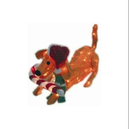 30" Whimsical Pre-Lit 3-Dimensional Brown Tinsel Puppy Dog Christmas Yard Art Decor