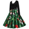 thumbnail image 1 of Vestido de fiesta de noche de Navidad con cuello en V y manga larga con estampado vintage para mujer Pompotops  hdfakjf7399, 1 of 9