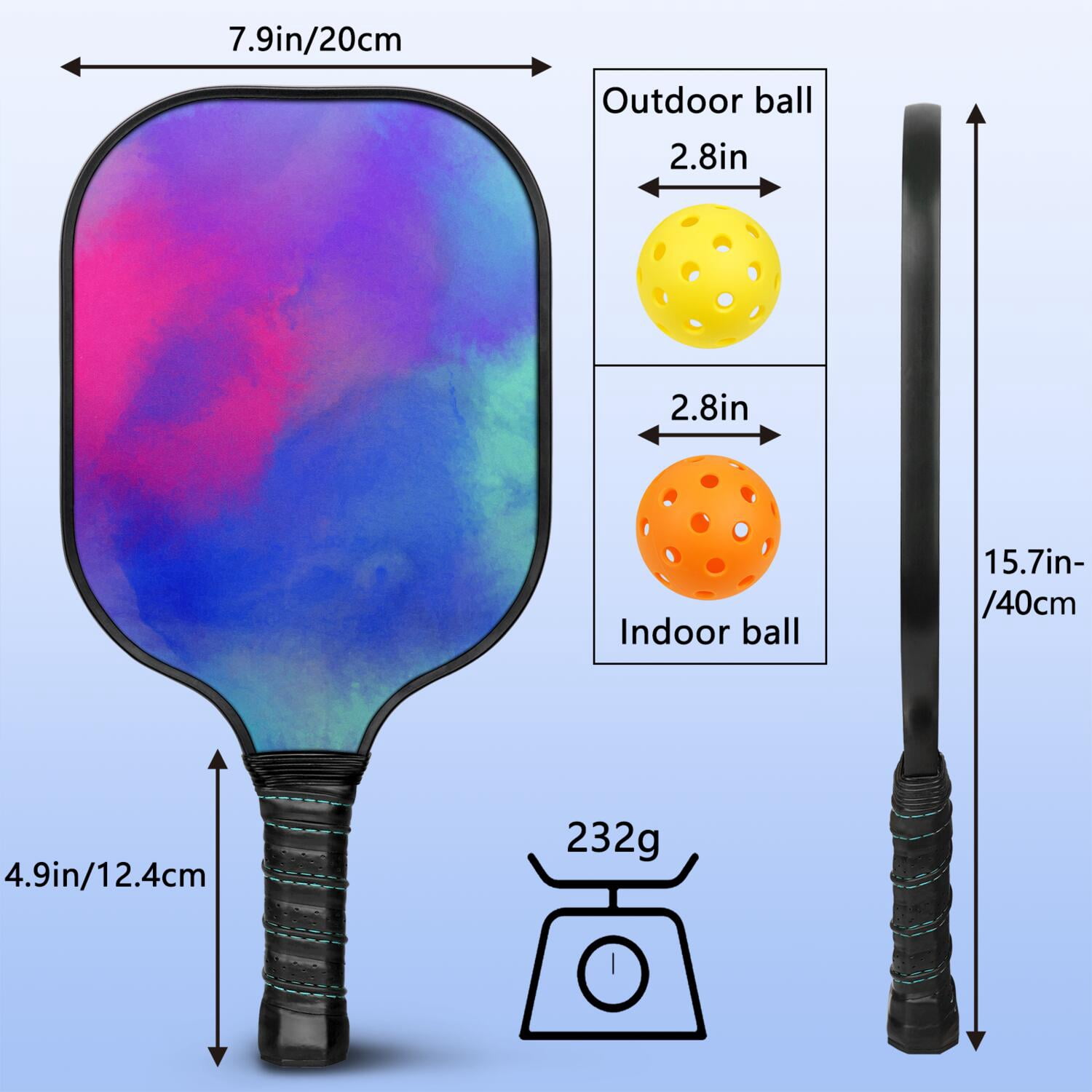 Pickleball Paddles Set Of 2, Fiberglass Surface, Fluid Smoke Aurora Art Style, 4 Balls & Bag