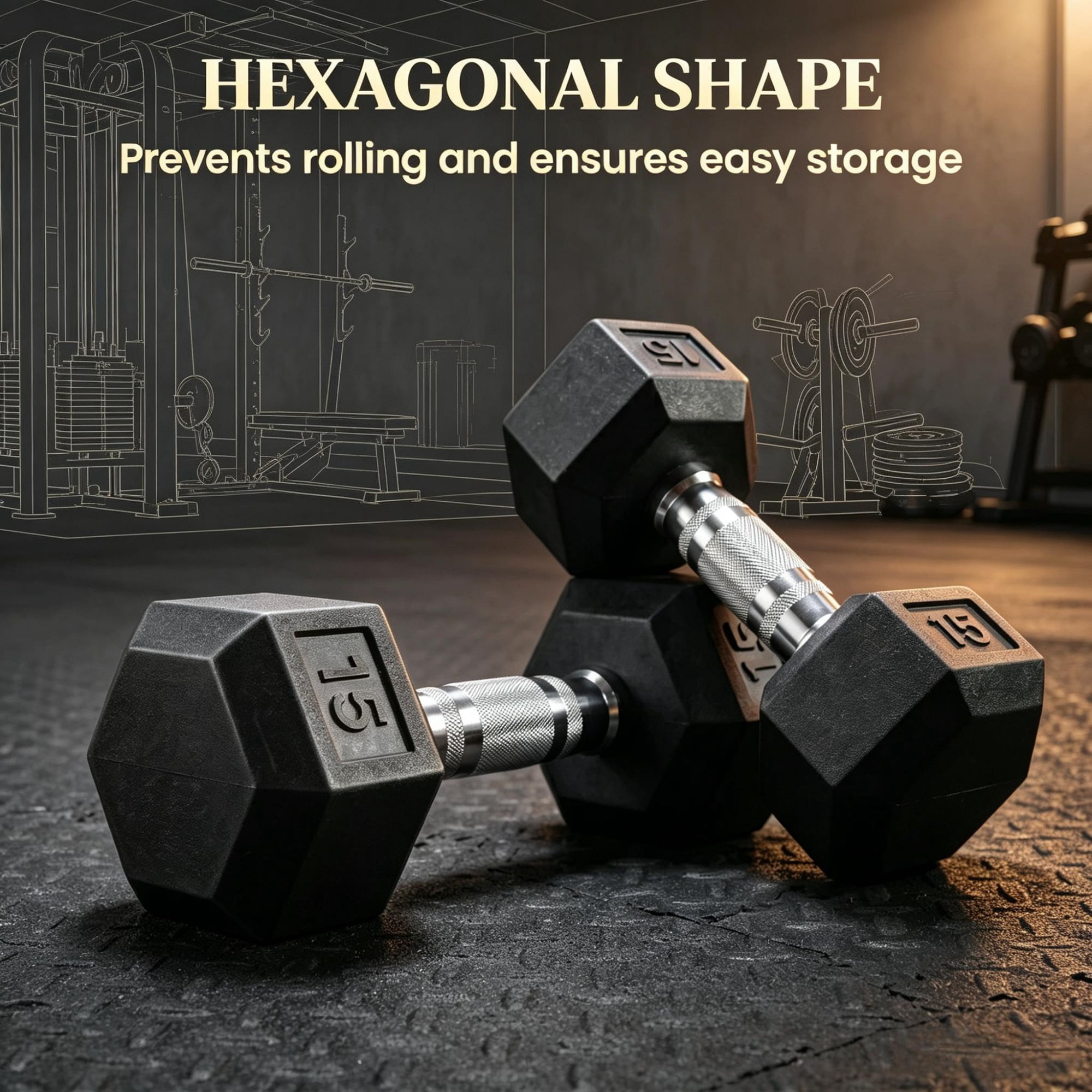 2 X 15lbs Hex Dumbbell Set for Home Gym Workout Rubber Weights with Non-Slip Handles Anti-Roll Fitness Exercise Dumbbells for Women And Men, Black
