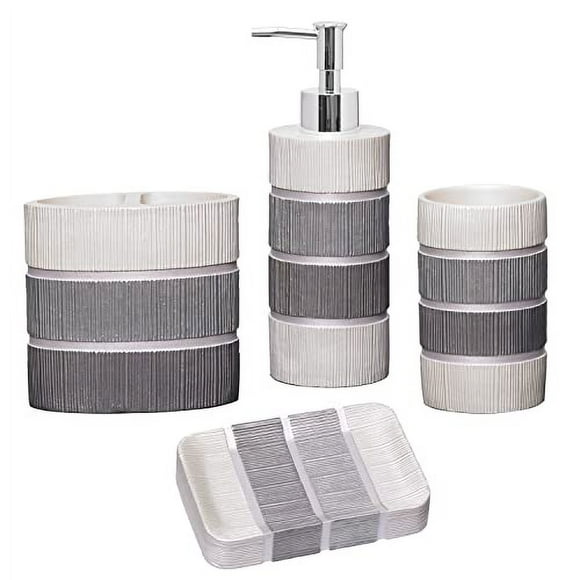 Zahari Home 4pc Moderne Ligne Moderne Accessoires de Salle de Bain Ensemble de Distributeur de Savon Moderne, Gobelet, Porte-Brosse à Dents et Porte-Savon à Vaisselle de Luxe Contemporain Décor Gris Design Unique Design de Luxe S de Bain