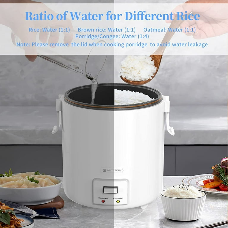 1.0L Mini Rice Cooker,WHITE TIGER Portable Travel Steamer Small,15 Minutes  Fast Cooking, Removable Non-stick Pot, Keep Warm, Suitable For 1-2 People 