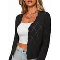 thumbnail image 3 of Women'S Long Sleeve Cropped Cardigan Sweaters Open Front Hollow Out Shrugs Black M, 3 of 8