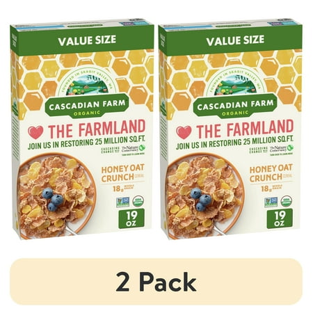 (2 pack) Cascadian Farm Organic Cereal, Honey Oat Crunch, 19 oz