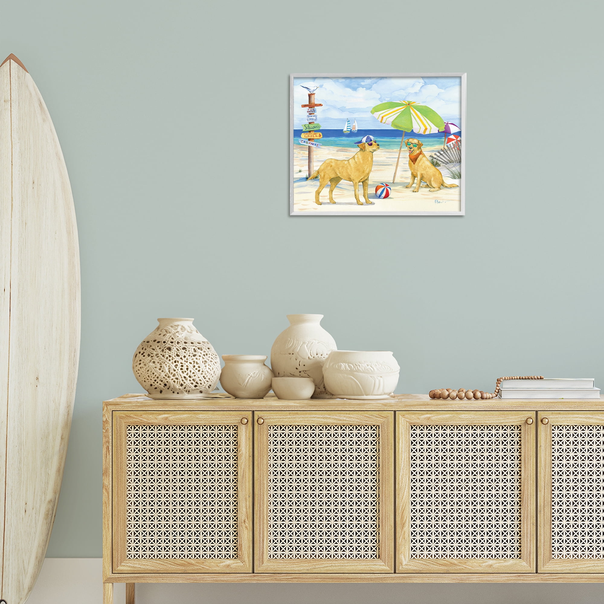 Stupell Industries Dog Day At Beach Animals & Insects Painting White Framed Art Print Wall Art, 20 x 16