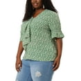 thumbnail image 5 of Agnes Orinda Women's Plus Size Blouse Ruffle Front Smocked Sleeves V Neck Solid Casual Tops 3X White Green, 5 of 9