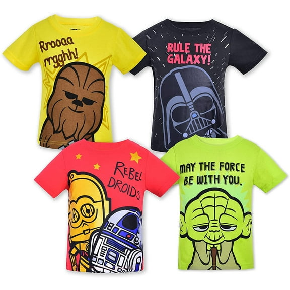 STAR WARS Lucasfilm Boy's 4-Pack Short Sleeves Graphic Tee Shirt, Black/Red/Green/Yellow, 6