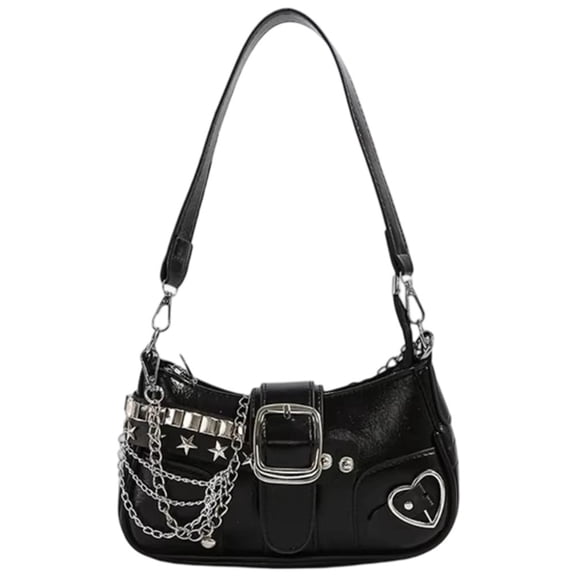 Shoulder Bag for Women, Trendy Purse Leather Underarm Bag Y2K Studded Chain Shoulder Purse Handbag for Women