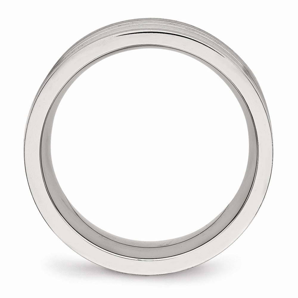 8mm Stainless Steel Polished Grooved Comfort Back Ring - Size 10.5