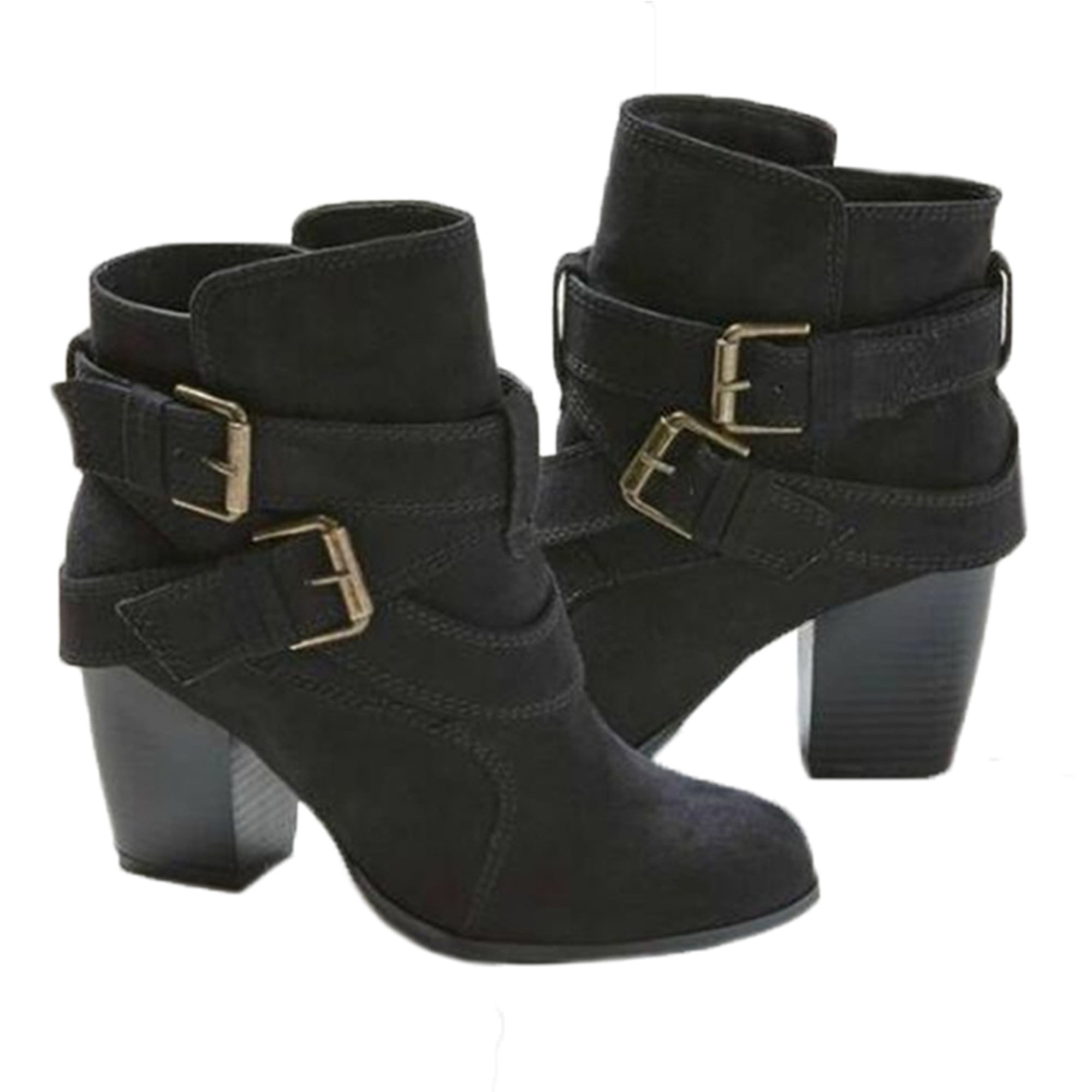 New Ladies Ankle Boots Women Casual Mid High Block Heel Faux Suede Style Shoes 