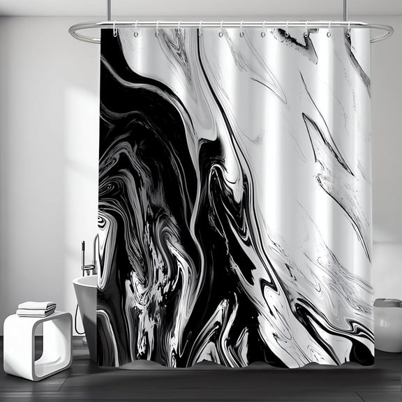 Black and White Shower Curtain, Modern Abstract Marble Shower Curtain for Bathroom Aesthetic Ink Texture Waterproof Fabric Shower Curtain Set with Hooks, 72x84 Inch