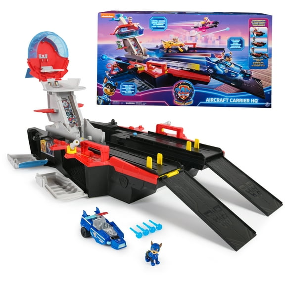 PAW Patrol: The Mighty Movie, Aircraft Carrier HQ, Chase Figure & Police Car, Ages 3 
