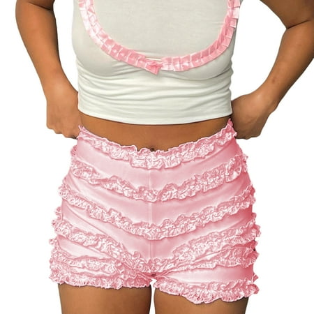 Women Cute Lolita Bloomers Y2k Fairy Lace Trim Pumpkin Pants Layered Ruffle Boy Shorts Bottoms Sweet Pettipants Streetwear