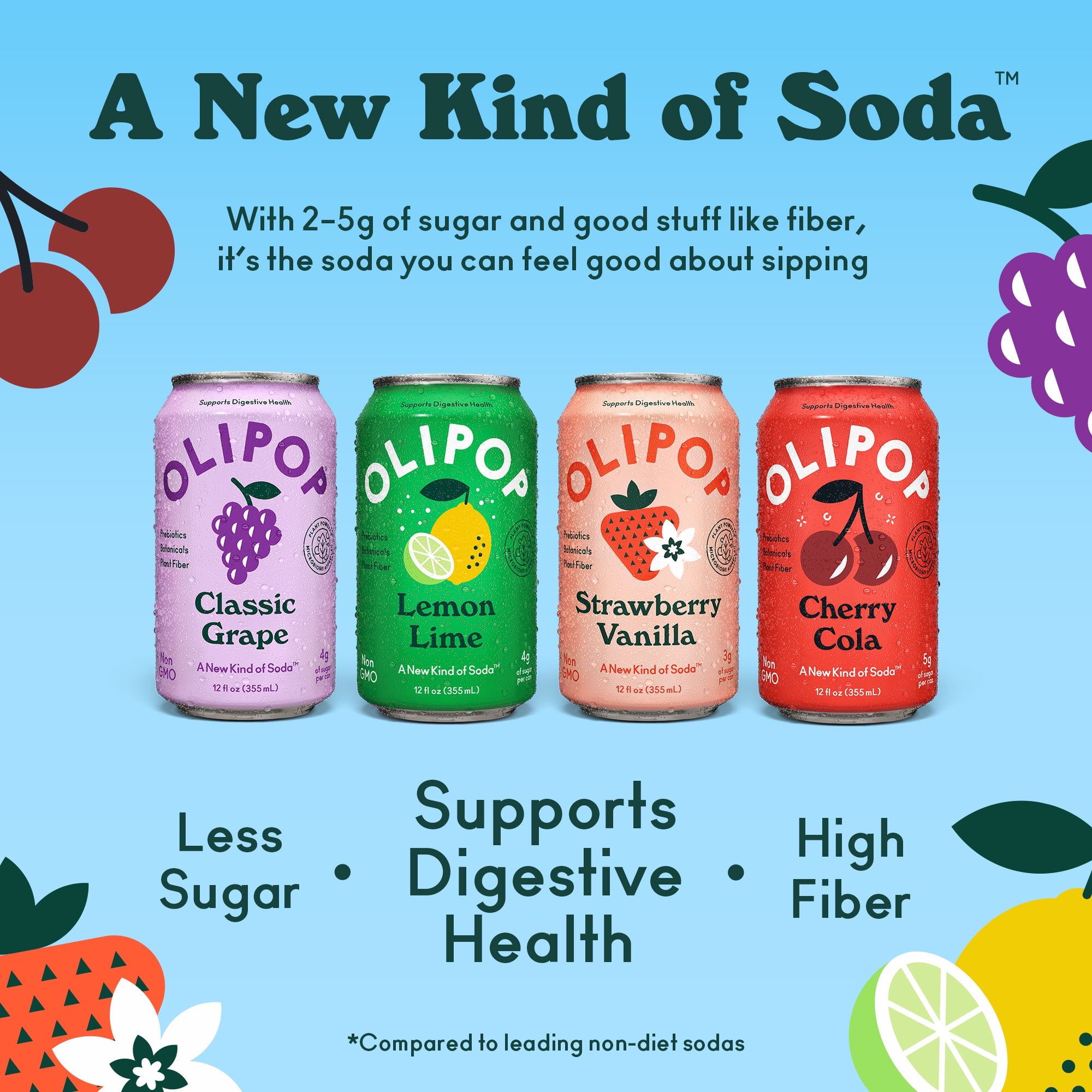 Olipop Fruity Fun Variety Pack, 12 fl oz, 12 Pack Cans