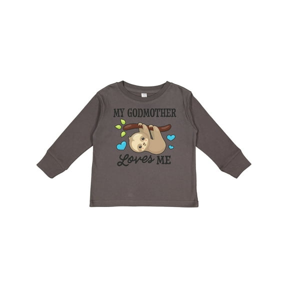 Inktastic My Godmother Loves Me with Sloth and Hearts Boys or Girls Long Sleeve Toddler T-Shirt
