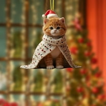 CoreLiving Christmas Ornaments Cat - Orange Cat Ornament for Tree, 2D Fat Acrylic Cat Gift, Cat Xmas Ornaments, Christmas Home Party Decoration