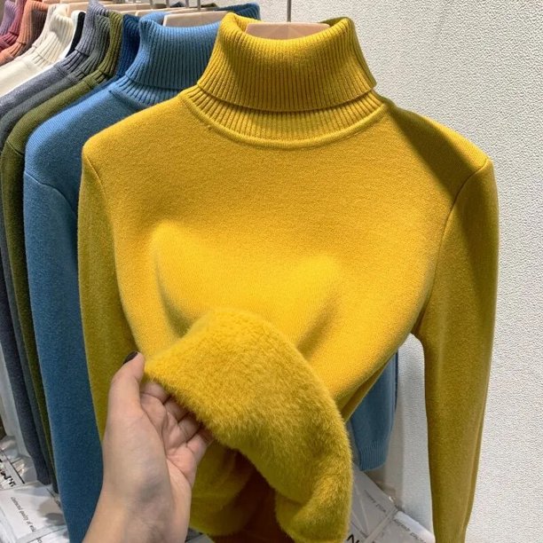 Suéter de cuello alto de terciopelo para mujer, jersey de punto grueso suave que combina con todo, 6 colores, interior, Color sólido, nuevo