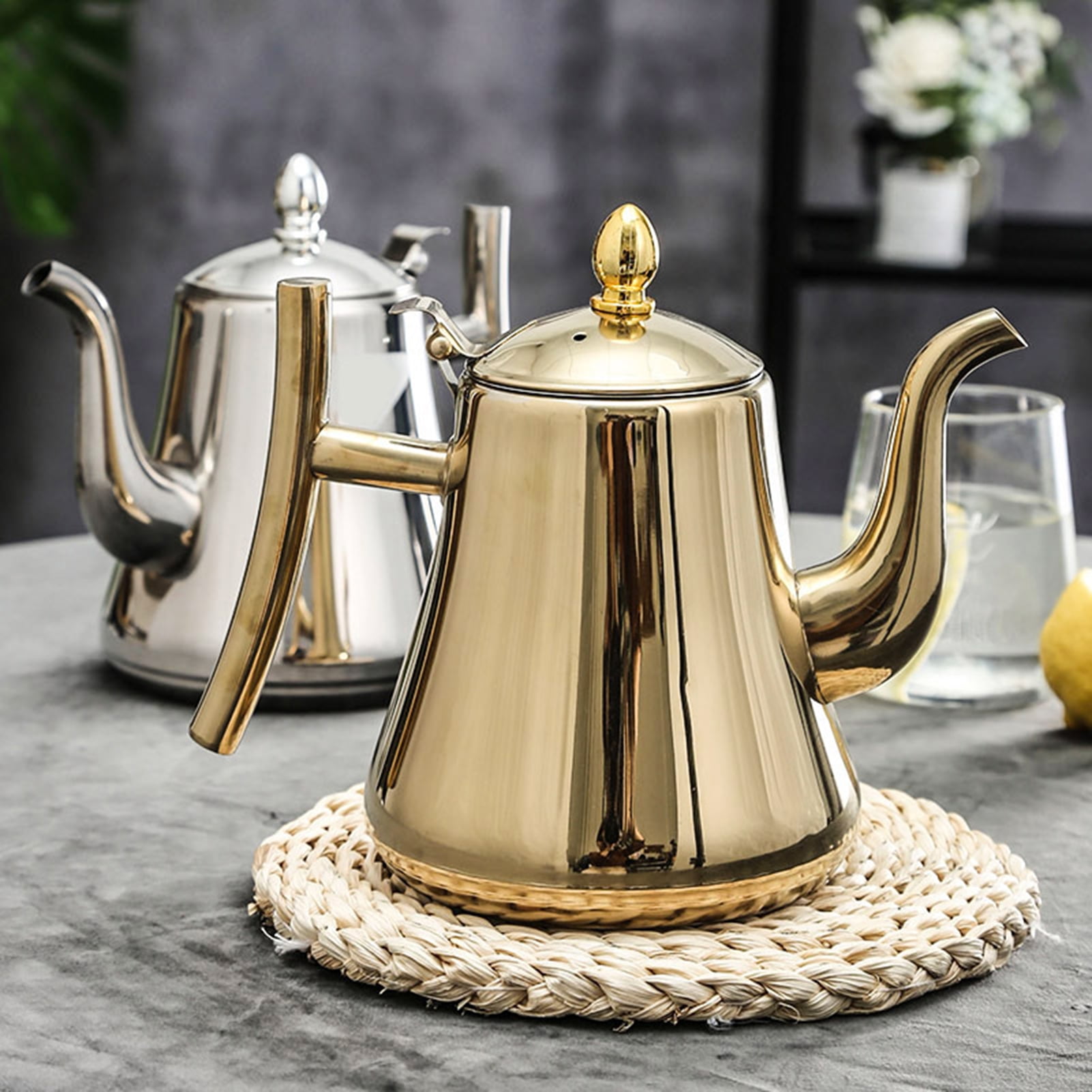 1pc, Stainless Steel Gooseneck Teapot With Filter, Metal Tea Pot Kettle  Coffee Server Olive Oil Can Table Serving Pot For Home, Restaurant,  Outdoor, D