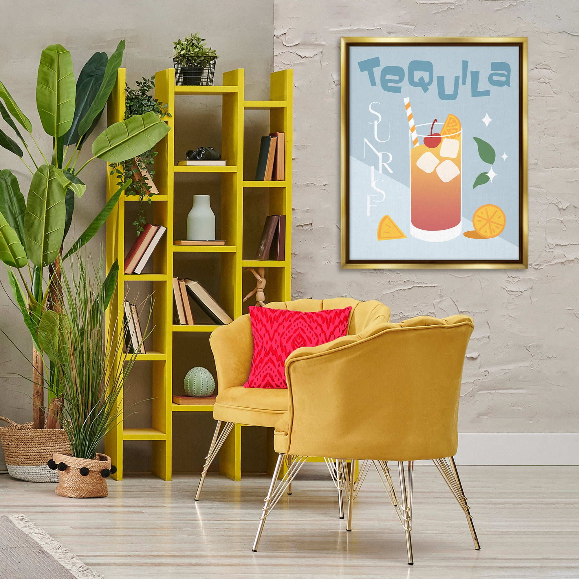 Stupell Industries Tequila Sunrise Typography Food & Beverage Painting Gold Floater Framed Canvas Art Print Wall Art, 25 x 31