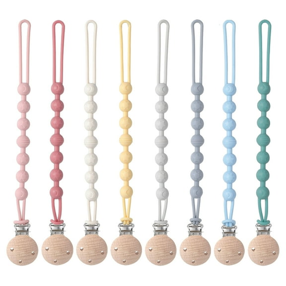 KABOER 8Pcs Pacifier Clips Silicone, Neutral Pacifier Clips for Baby Boys and Girls - Flexible and Rust-Free Holders for Teething Relief, Safe for Newborns