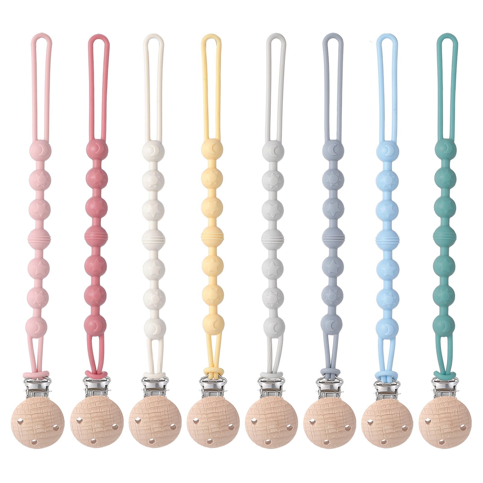 KABOER 8Pcs Pacifier Clips Silicone, Neutral Pacifier Clips for Baby Boys and Girls - Flexible and Rust-Free Holders for Teething Relief, Safe for Newborns
