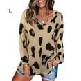 thumbnail image 2 of Haut pour Femme Imprimé à Manches Longues, Haut Décontracté Imprimé pour Femme, Blouse à Col en V, Chandail Ample à Enfiler, Kaki, G, 2 of 3