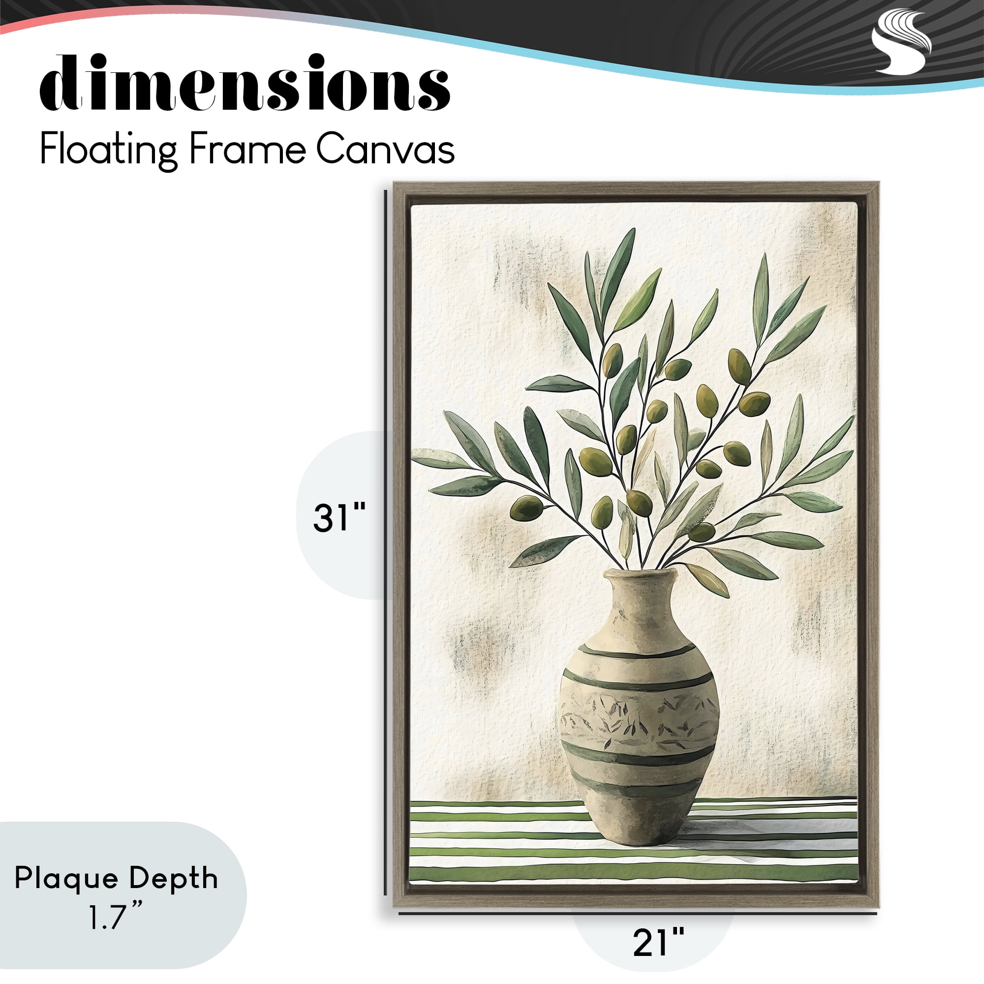 Stupell Industries Vase of Olive Branches Brown Framed Floater Canvas Wall Art, design by Creative Studio